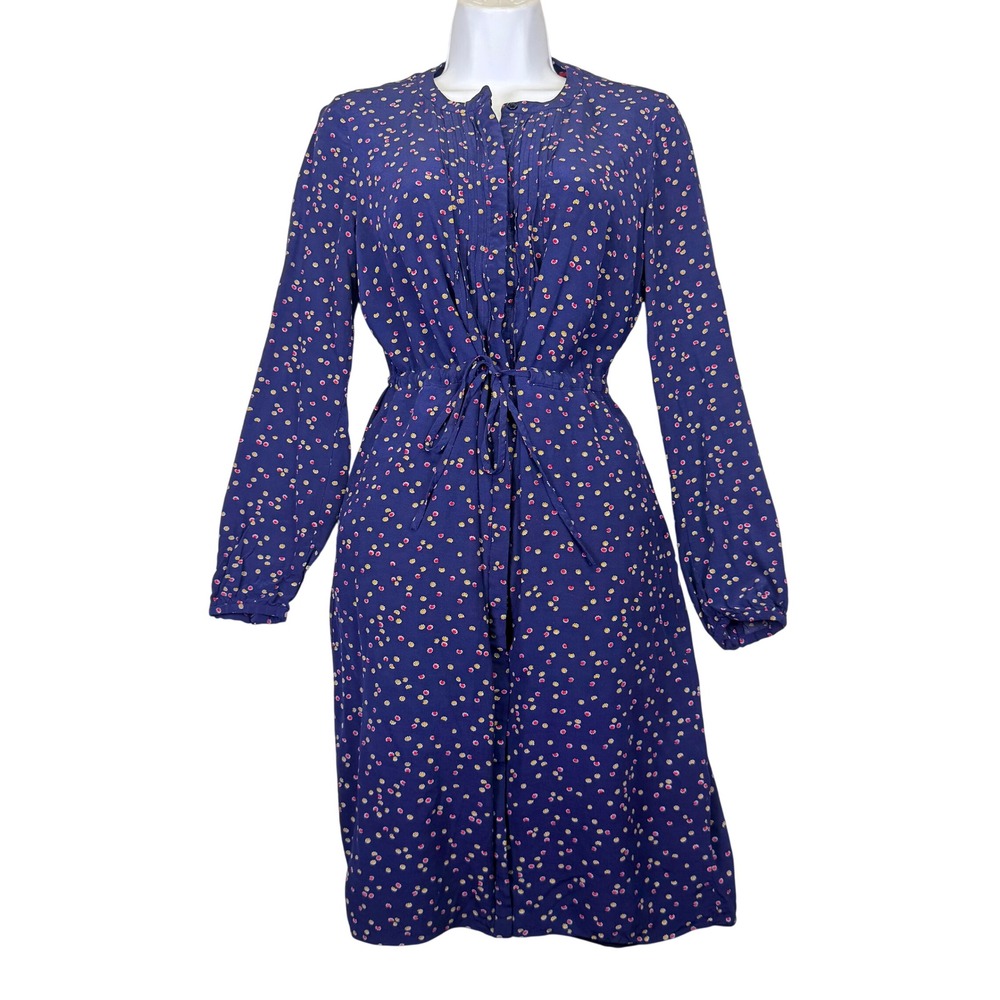 Boden Navy Blue Ditsy Floral Shirt Midi Drawstring Dress Wmns US8R Modest Boho